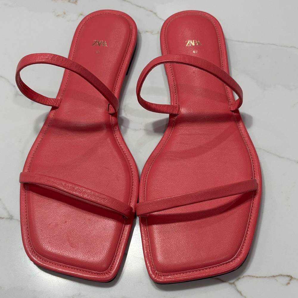 Zara Pink Minimal Double-Strap Slide Sandals